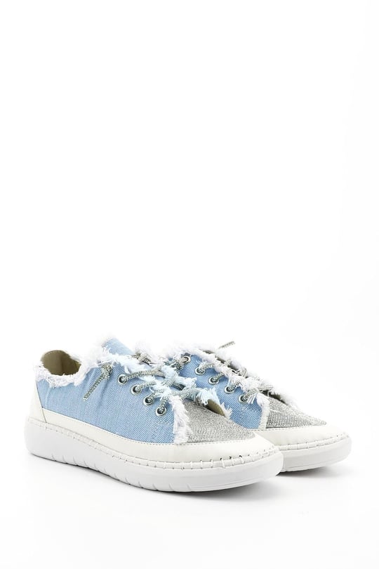 Kadın Mavi Kot Triko Taşlı Comfort Dolgu Taban Sneaker