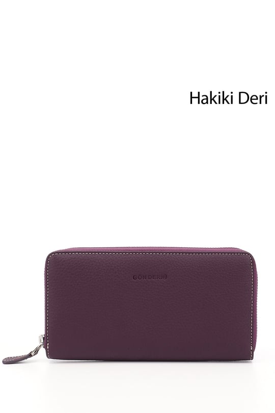 Kadın Mürdüme Antrasit Yatay Hakiki Deri Cüzdan