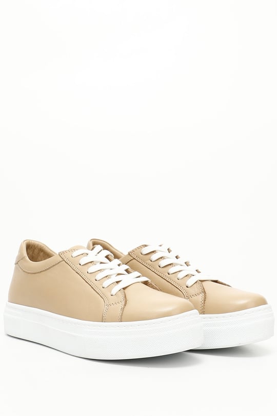 Women's Nude Laced Wedge Genuine Leather Sneaker