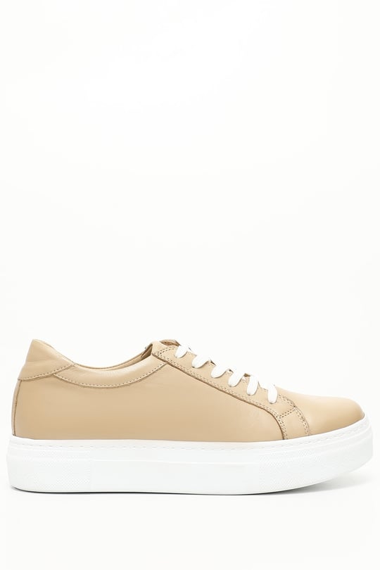 Women's Nude Laced Wedge Genuine Leather Sneaker