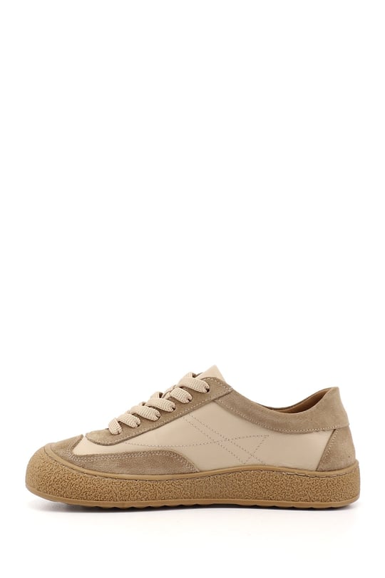 Kadın Nude Bağcıklı Hakiki Deri Sneaker