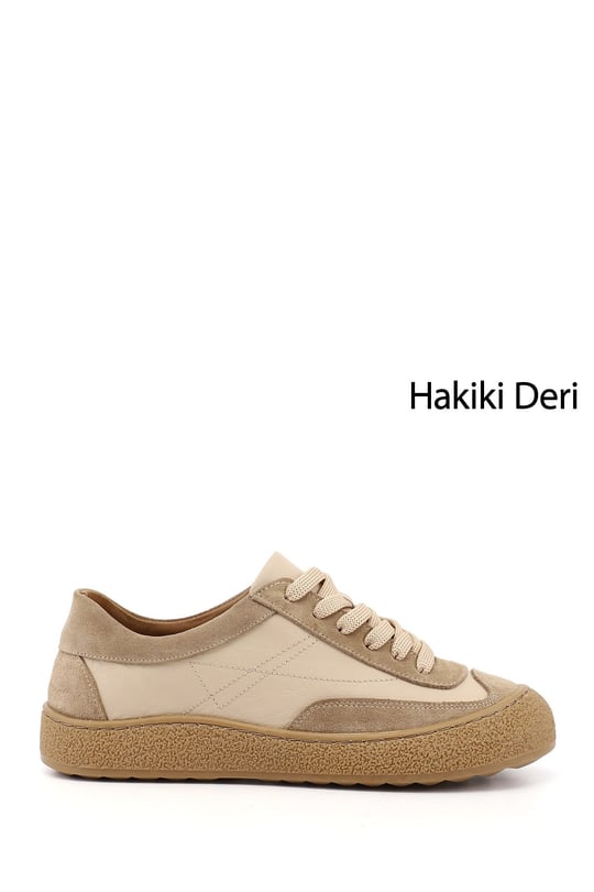 Kadın Nude Bağcıklı Hakiki Deri Sneaker