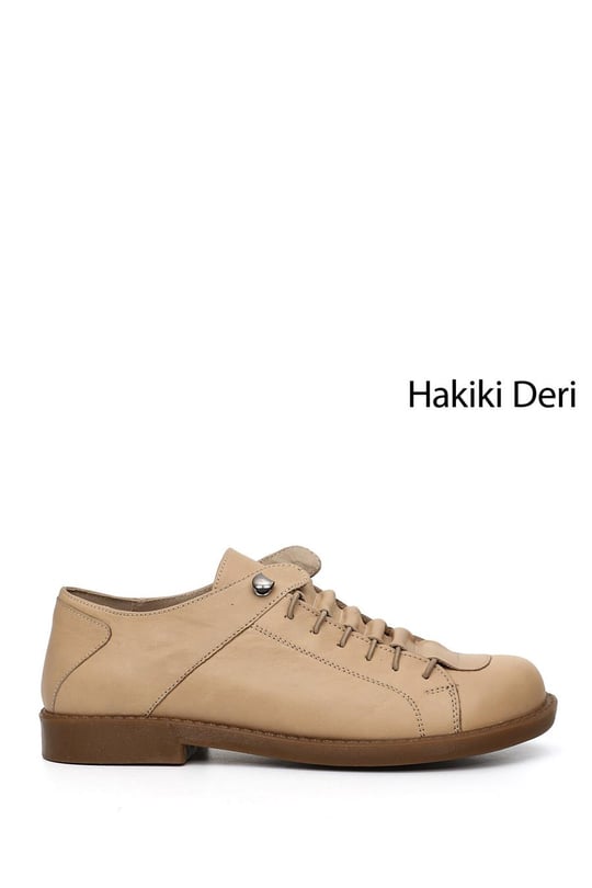 Kadın Nude Bağcıklı Kauçuk Taban Hakiki Deri Ayakkabı
