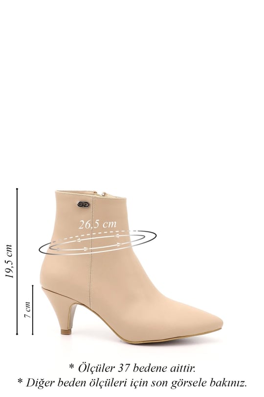 Women's Nude Zippered Pointed Toe Thin Heel Boots