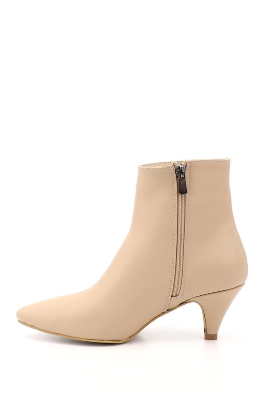Women's Nude Zippered Pointed Toe Thin Heel Boots