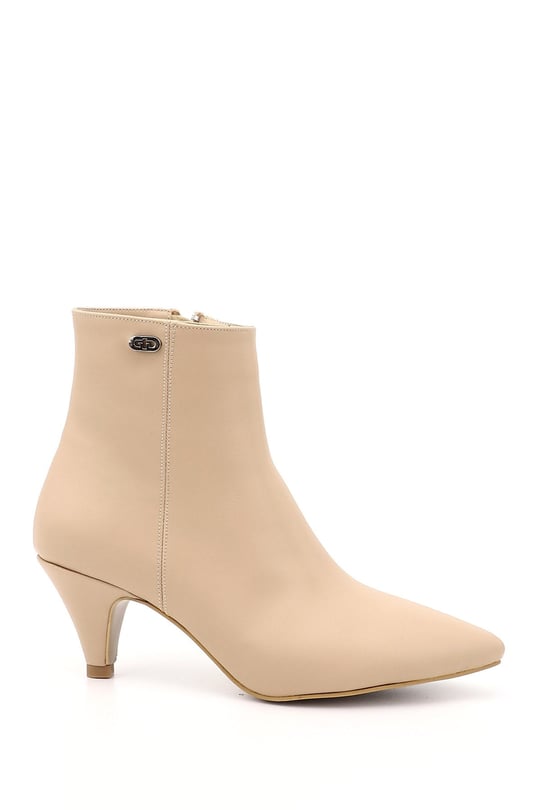 Women's Nude Zippered Pointed Toe Thin Heel Boots