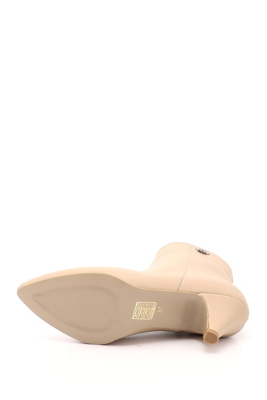 Women's Nude Zippered Pointed Toe Thin Heel Boots