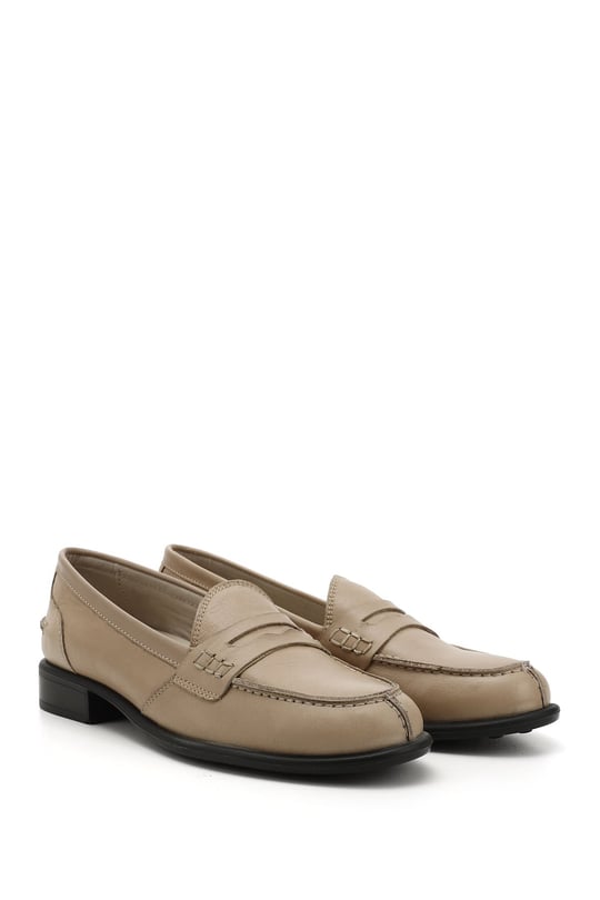Kadın Nude Hakiki Deri Loafer Ayakkabı