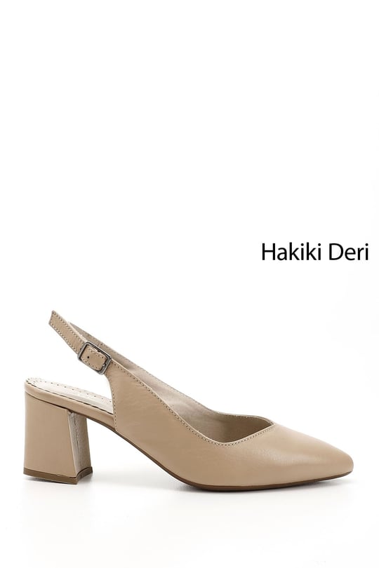 Kadın Nude Kalın Topuklu Arkası Açık Hakiki Deri Ayakkabı