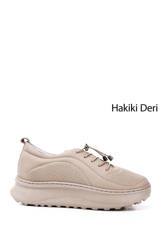 Kadın Nude Lastik Bağcıklı Comfort Dolgu Taban Hakiki Deri Sneaker