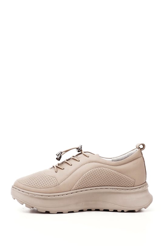 Kadın Nude Lastik Bağcıklı Comfort Dolgu Taban Hakiki Deri Sneaker