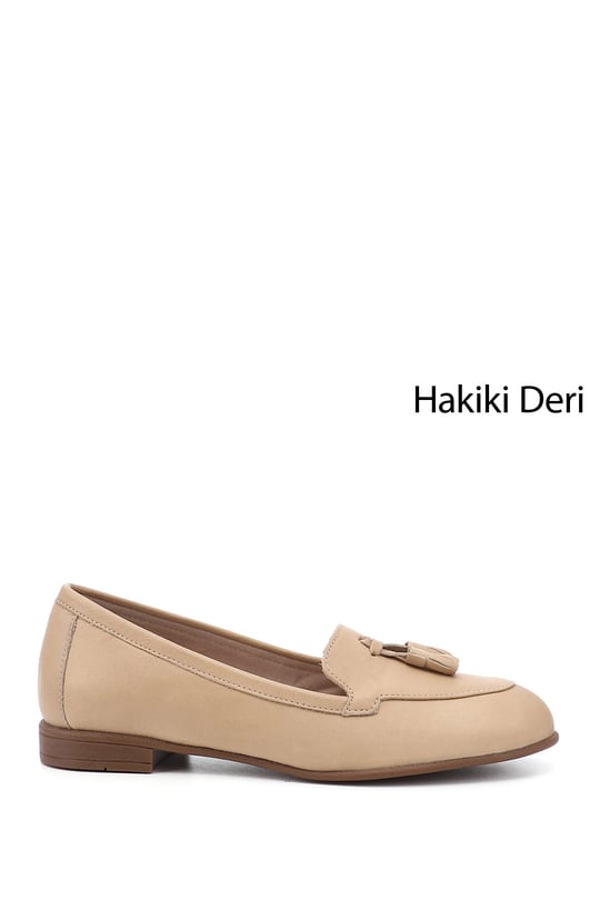 Kadın Nude Püsküllü Hakiki Deri Babet