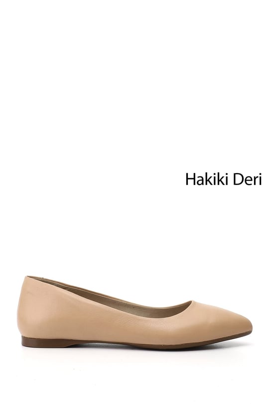 Kadın Nude Sivri Burun Düz Taban Hakiki Deri Babet