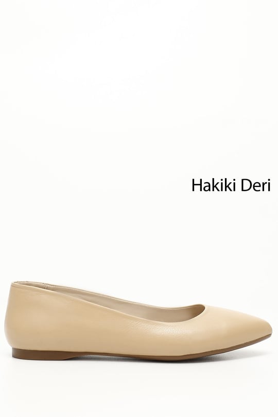 Women's Nude Pointed Toe Flat Sole Genuine Leather Ballerina