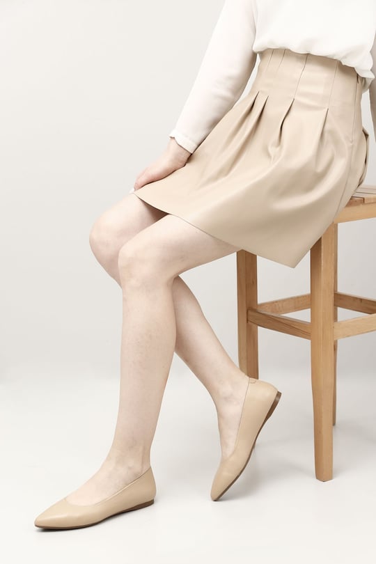 Women's Nude Pointed Toe Flat Sole Genuine Leather Ballerina