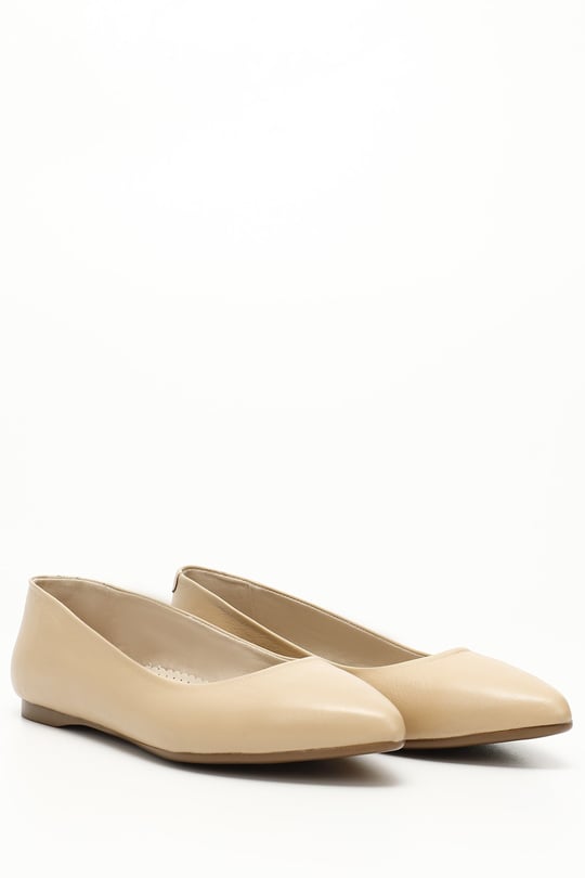 Women's Nude Pointed Toe Flat Sole Genuine Leather Ballerina