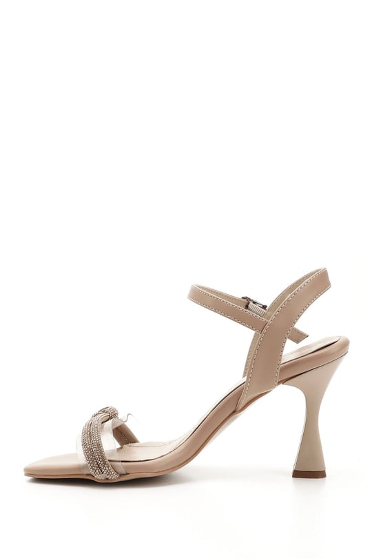 Women's Black Stone Ankle Strap Glass Heel Sandals