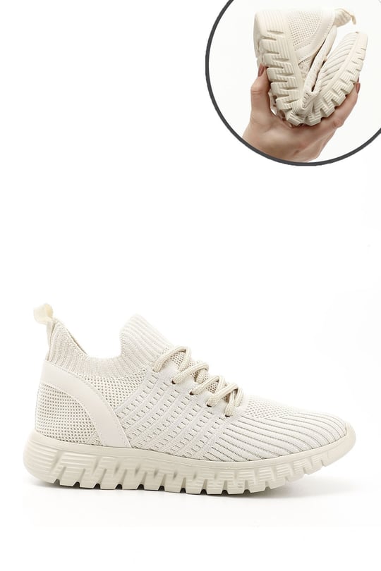 Kadın Nude Triko Bağcıklı Memory Foam Tabanlıklı Comfort Sneaker