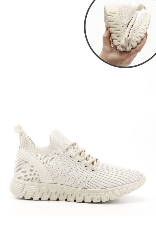 Kadın Nude Triko Bağcıklı Memory Foam Tabanlıklı Comfort Sneaker