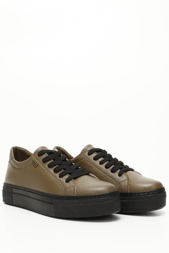 Gon Genuine Leather Round Toe Padding Sole Lace-up Women's Sneaker 24240
