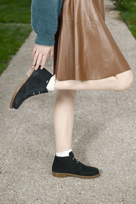 Women's Petrol Green Rubber Sole Genuine Leather Boots