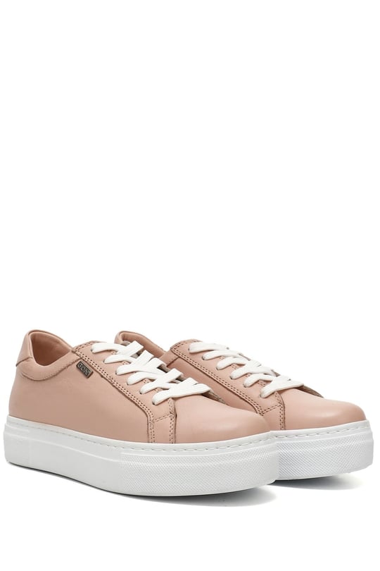 Kadın Pudra Antik Bağcıklı Dolgu Taban Hakiki Deri Sneaker