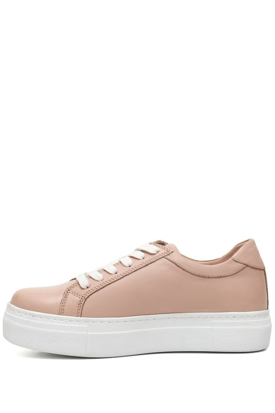 Kadın Pudra Antik Bağcıklı Dolgu Taban Hakiki Deri Sneaker