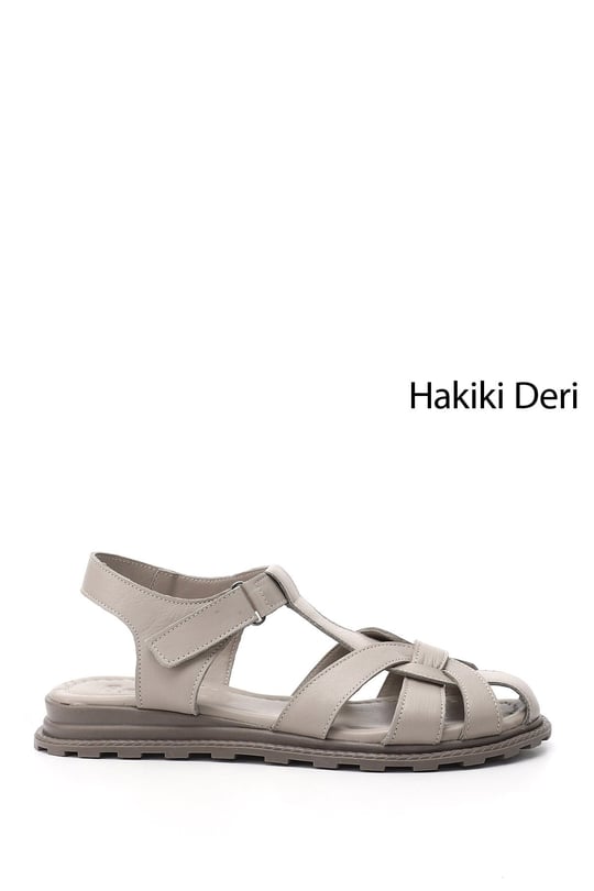 Women's Silver Velcro-Strap Closed Toe Genuine Leather Sandals