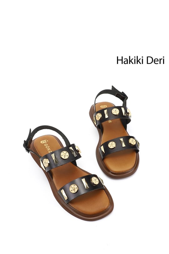 Kadın Siyah Hakiki Deri Sandalet