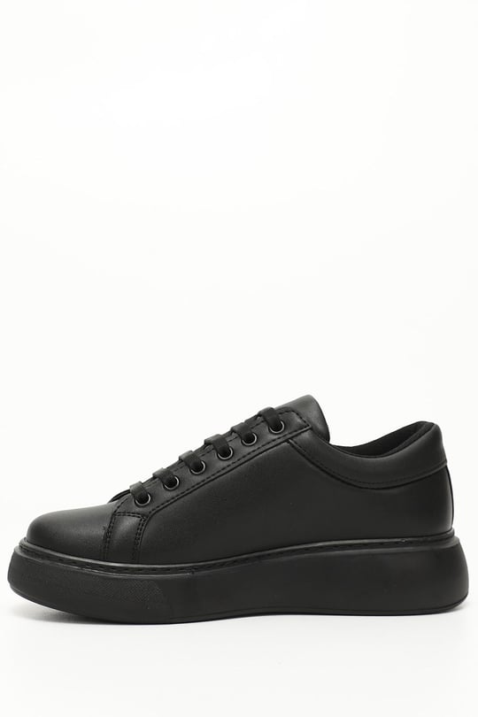 Kadın Siyah Bağcıklı Dolgu Taban Comfort Sneaker
