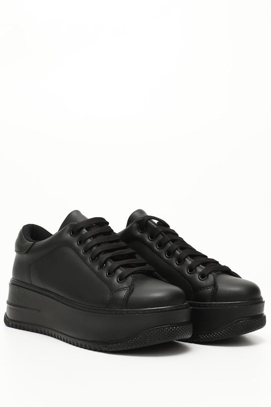 Kadın Siyah Bağcıklı Dolgu Taban Comfort Sneaker