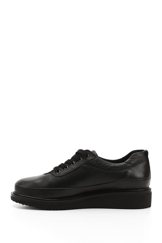 Women's Black Lace-Up Wedge Sole Genuine Leather Shoes