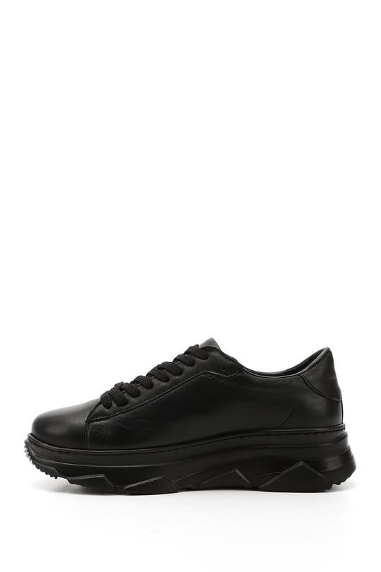 Kadın Siyah Bağcıklı Dolgu Taban Hakiki Deri Sneaker