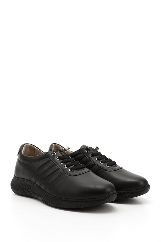 Women's White Lace-Up Wedge Sole Genuine Leather Sneakers