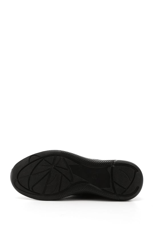 Kadın Siyah Bağcıklı Dolgu Taban Hakiki Deri Sneaker