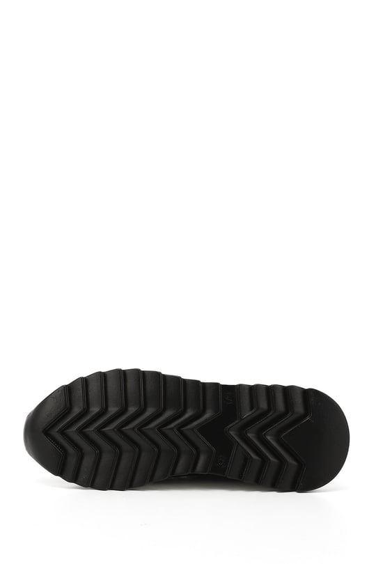 Kadın Siyah Bağcıklı Dolgu Taban Hakiki Deri Sneaker
