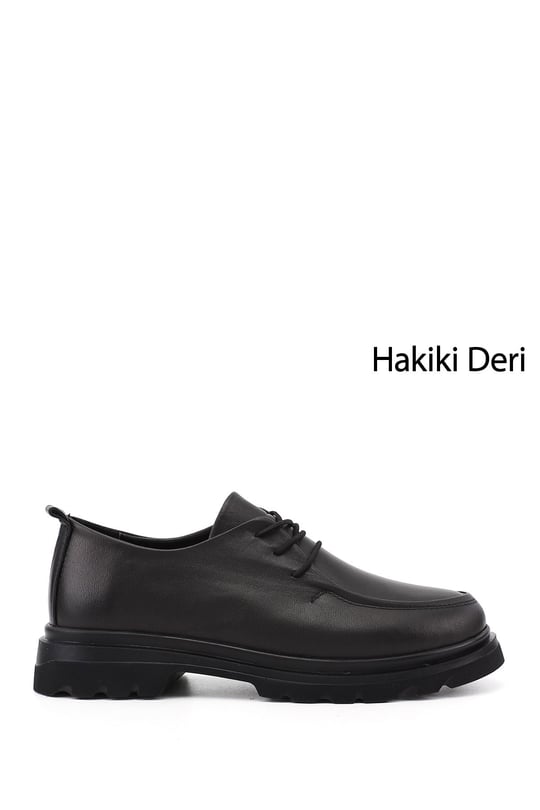 Kadın Siyah Bağcıklı Hakiki Deri Comfort Ayakkabı
