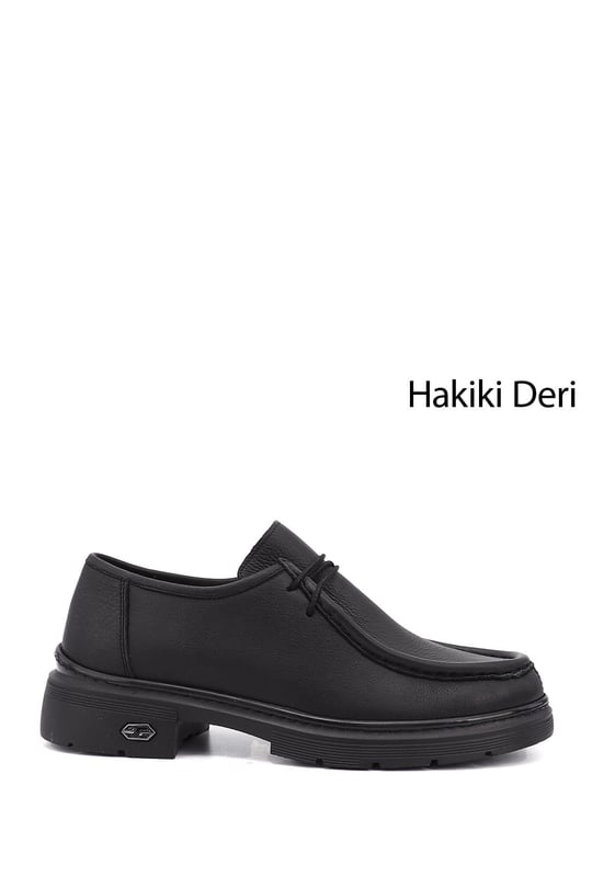 Women's Black Lace-Up Genuine Leather Comfort Shoes