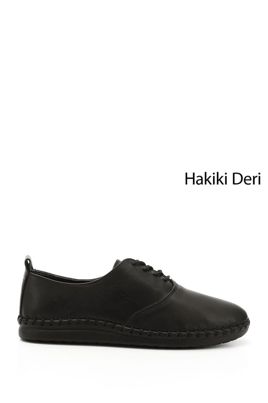 Kadın Siyah Bağcıklı Hakiki Deri Comfort Ayakkabı