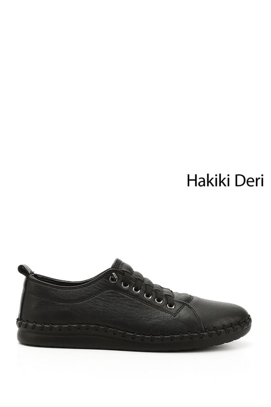 Kadın Siyah Bağcıklı Hakiki Deri Comfort Ayakkabı