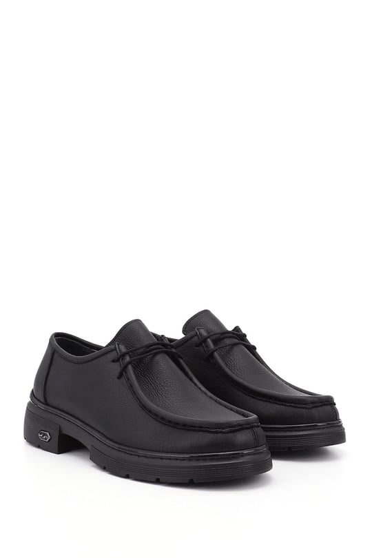 Women's Black Lace-Up Genuine Leather Comfort Shoes