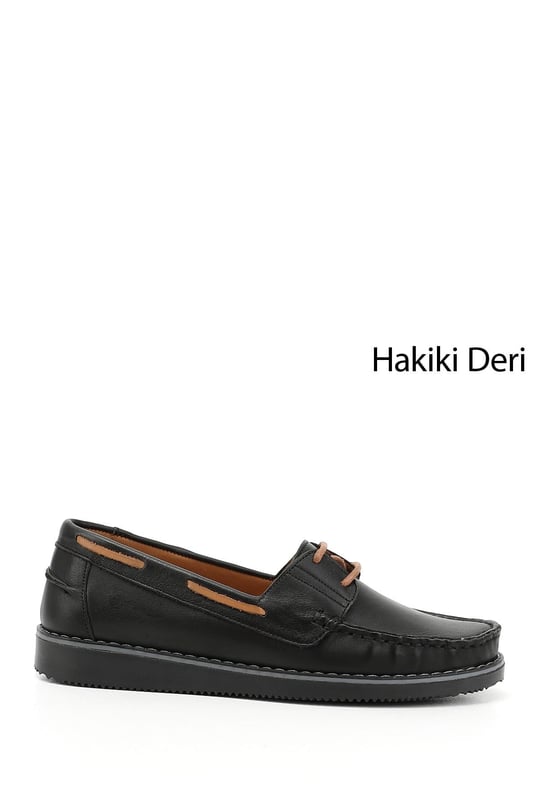 Kadın Siyah Bağcıklı Hakiki Deri Comfort Ayakkabı