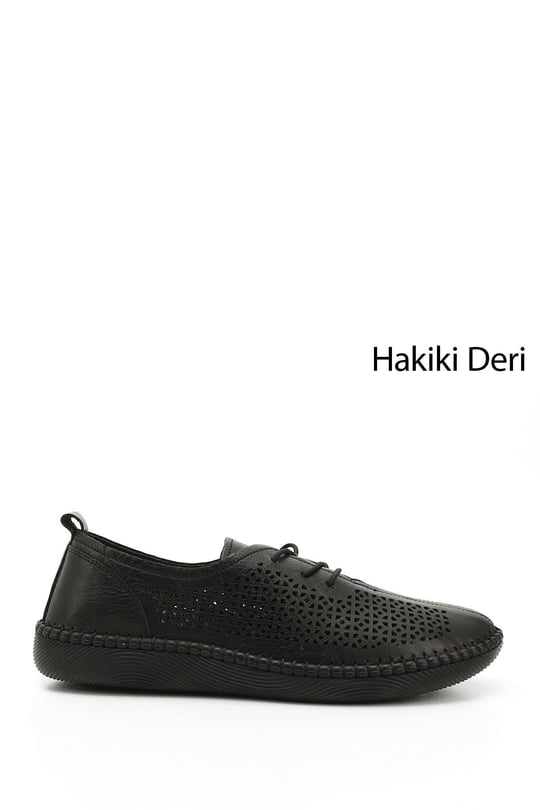 Kadın Siyah Bağcıklı Hakiki Deri Comfort Ayakkabı