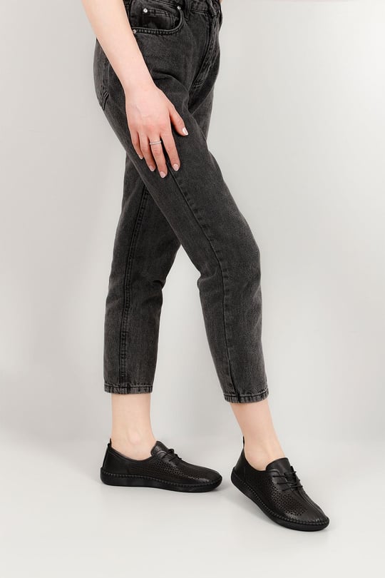 Kadın Siyah Bağcıklı Hakiki Deri Comfort Ayakkabı