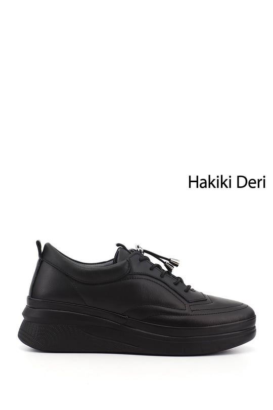 Women's Black Lace-up Genuine Leather Sneaker