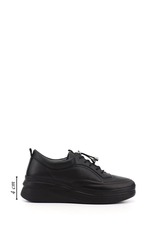 Women's Black Lace-up Genuine Leather Sneaker