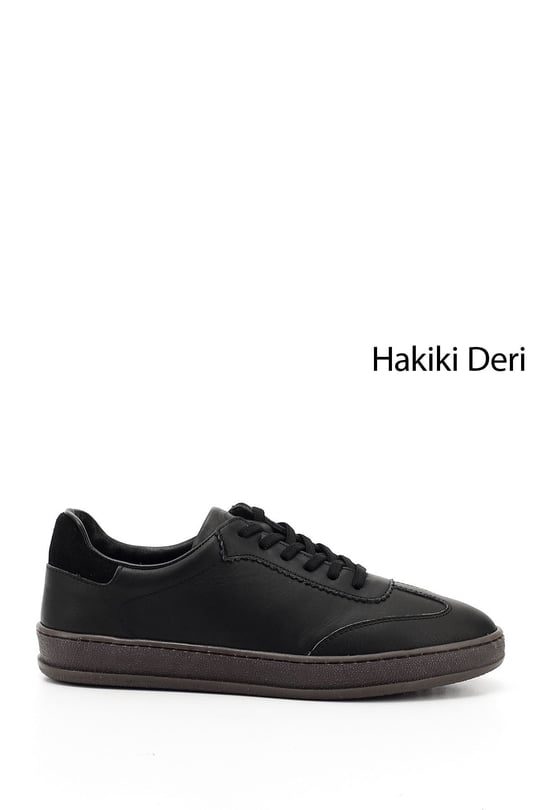Kadın Siyah Bağcıklı Hakiki Deri Sneaker