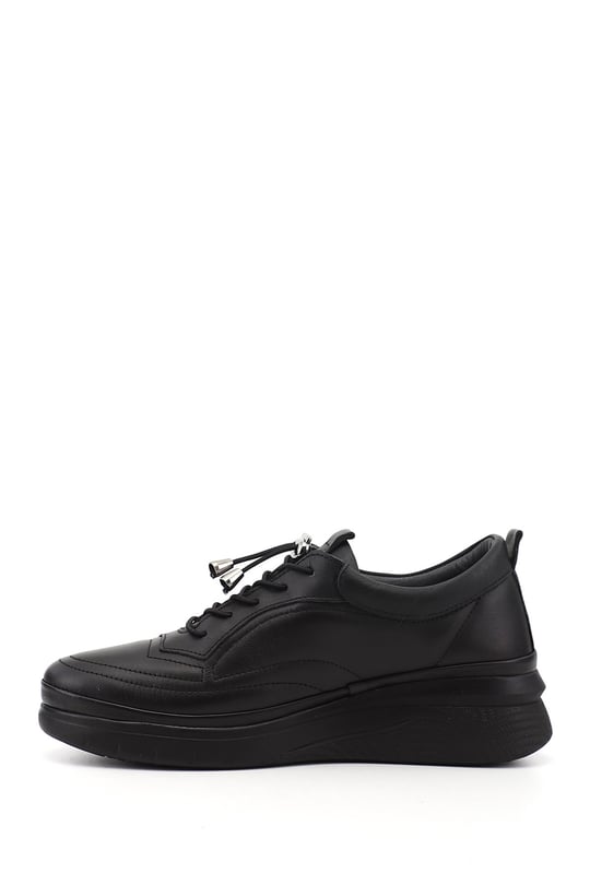 Women's Black Lace-up Genuine Leather Sneaker