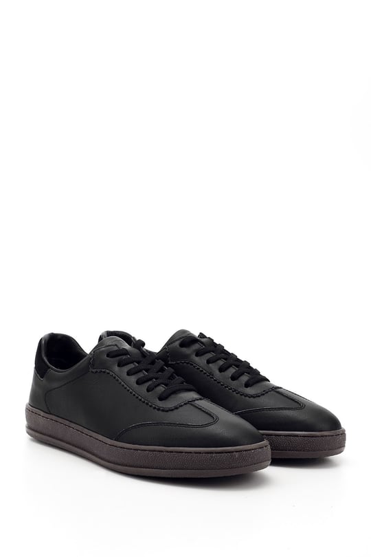 Kadın Siyah Bağcıklı Hakiki Deri Sneaker