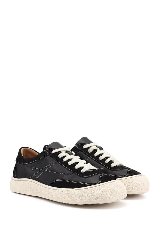 Kadın Siyah Bağcıklı Hakiki Deri Sneaker
